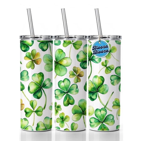 Four Leaf Clovers Ireland St. Patrick's Day 20oz Insulated Water Bottle Skinny Tumbler Includes Straw