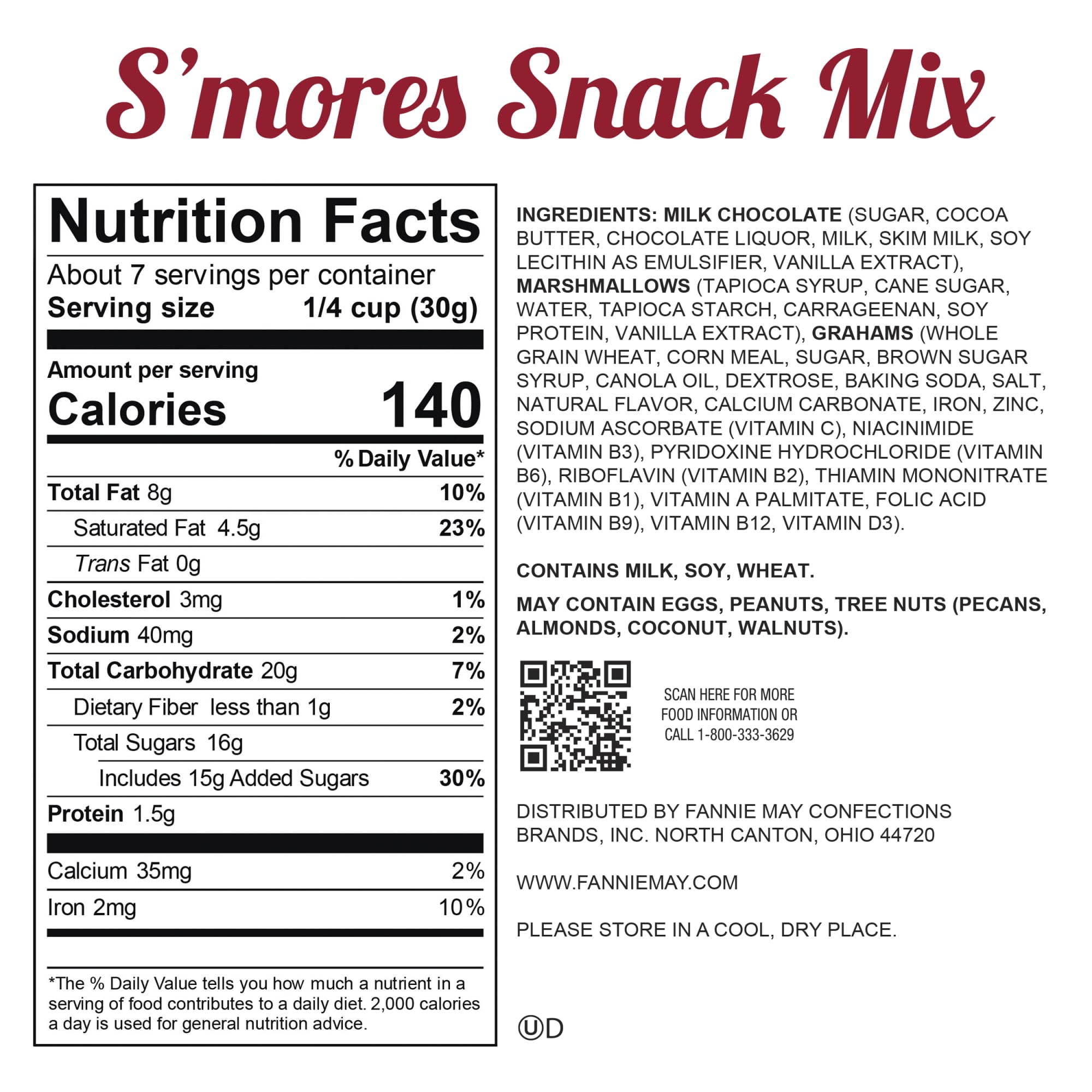 Fannie May, Milk Chocolate Candy, S'mores Snack Mix, 7.75 oz Bag