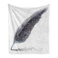 thumbnail image 1 of Grey Soft Flannel Fleece Throw Blanket, Image of a Dated Antique Classical Quill Pen Feather with Leaf Motifs on Side, Cozy Plush for Indoor and Outdoor Use, 50" x 60", Grey Black, by Ambesonne, 1 of 6