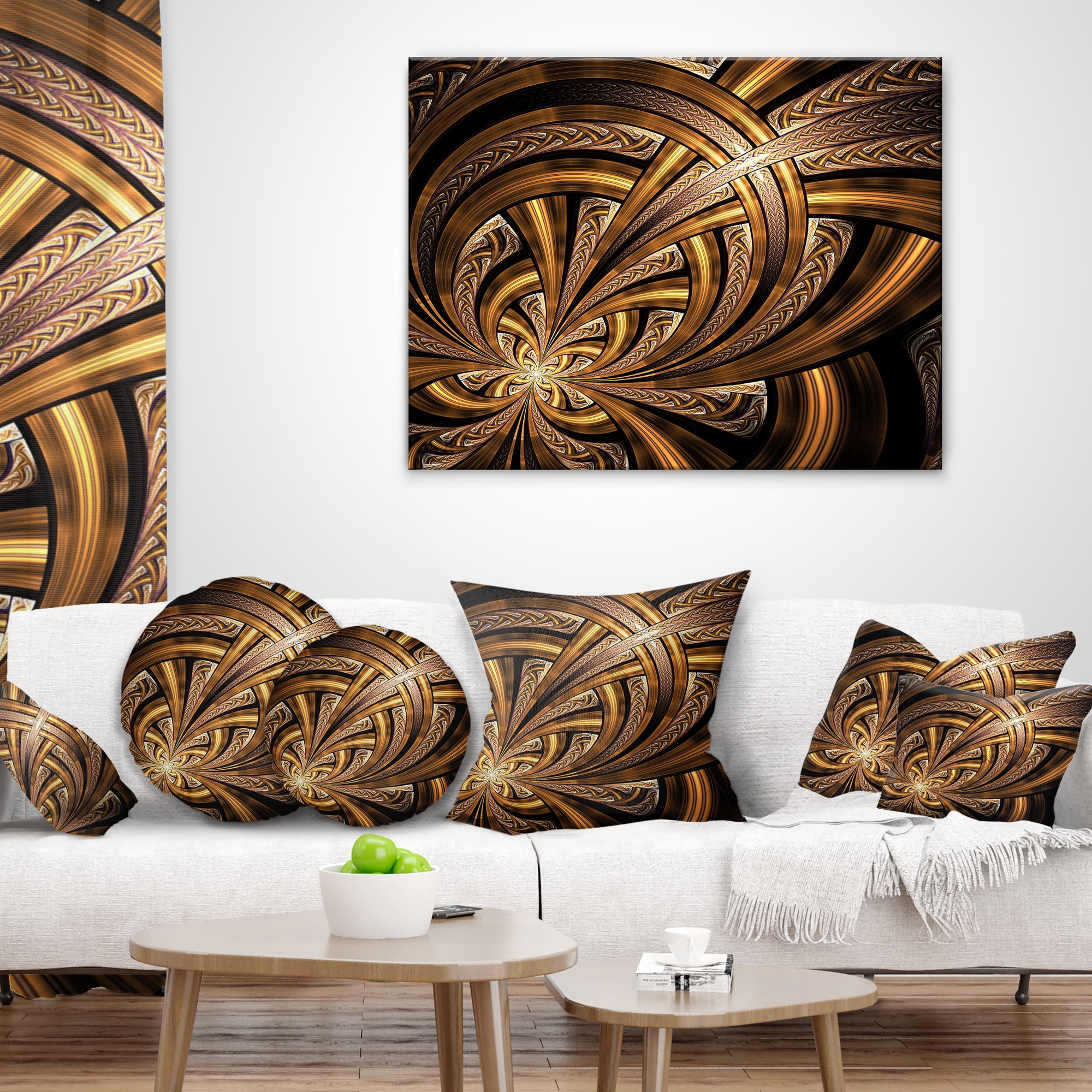Designart Dark Orange Fractal Flower - Abstract Throw Pillow - 18x18