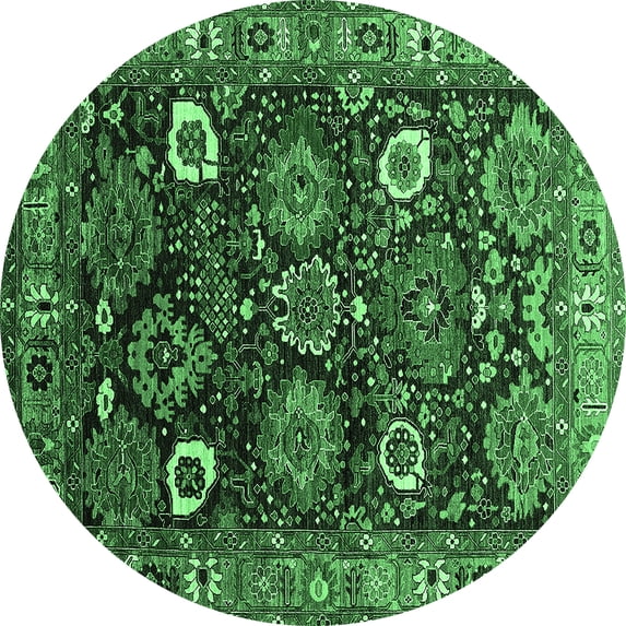 Ahgly Company Indoor Round Oriental Emerald Green Industrial Area Rugs, 3' Round