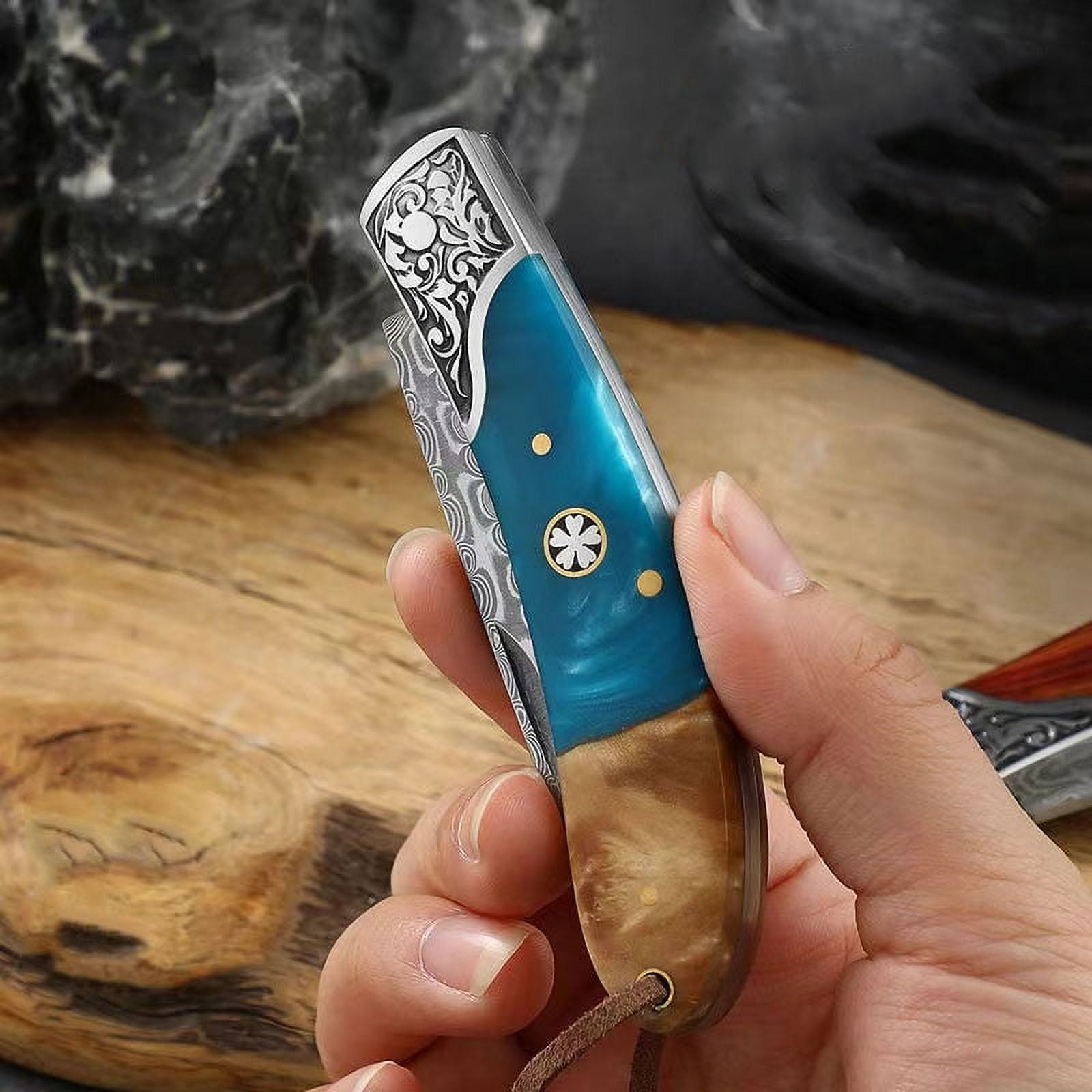 Premium Damascus Folding Knife - Exquisite and Portable, Perfect Gift for Men - Foldable Pocket Knife"