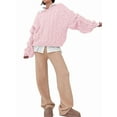thumbnail image 3 of Womens Sweaters Fall Cable Knit Long Sleeve Crewneck Oversized Sweater Chunky Pullover Loose Outfits Pink M, 3 of 9
