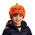 thumbnail image 3 of CUZIBR Children Halloween Knitted Beret With Pumpkin Face Embroidery Soft Stretchy Warm Hat Kids Boys Holiday Cosplay Party Headwear Accessory, 3 of 6