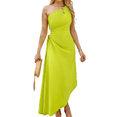 thumbnail image 2 of Vestido Midi de Cóctel para Mujer, con un Hombro Descubierto, Espalda Descubierta, Dobladillo Cruzado, Fruncido y Torcido, para Fiesta de Verano. Amarillo-Verde L, 2 of 10