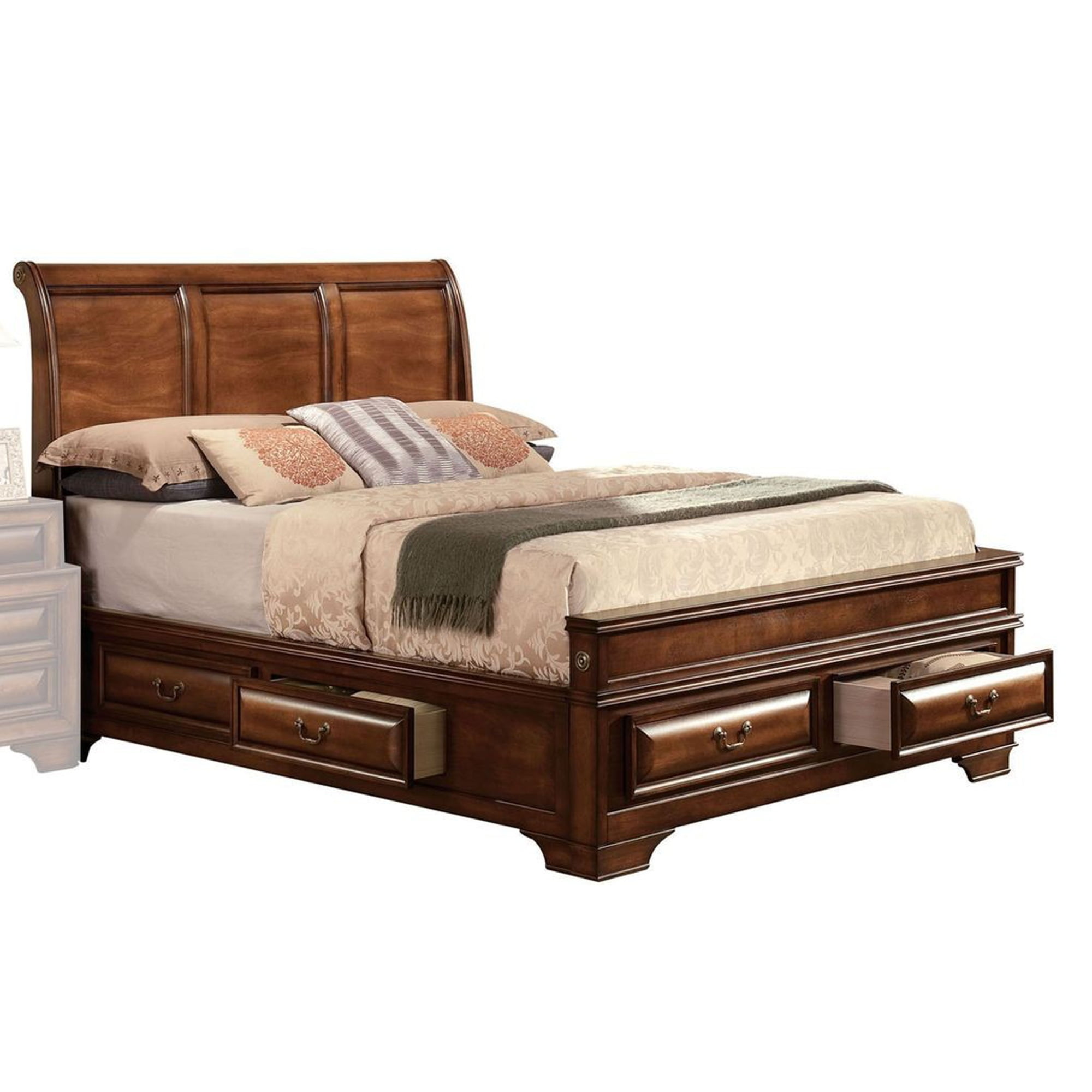 Traditional Style Queen Size Wooden Storage Bed with Six Drawers