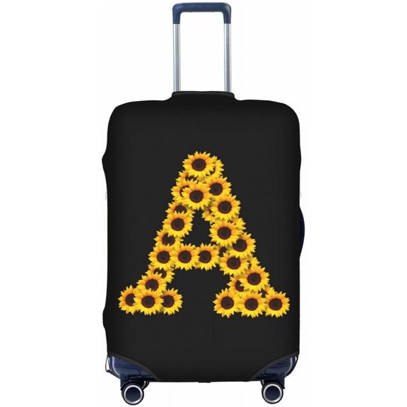 Sunflower Initial Name A Black Luggage Cover Elastic Washable Stretch Suitcase Protector Anti-Scratch Travel Suitcase Cover for Kid and Adult L (Fit 25-28 inch suitcase)