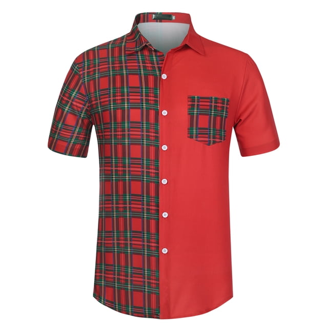 Camisa a cuadros de verano Lars Amadeus para hombre rojo verde XXL