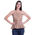 thumbnail image 2 of Moomaya Printed Casual Frill Smoked Full Buttoned Closure Women Fitted Crop Top, 2 of 5