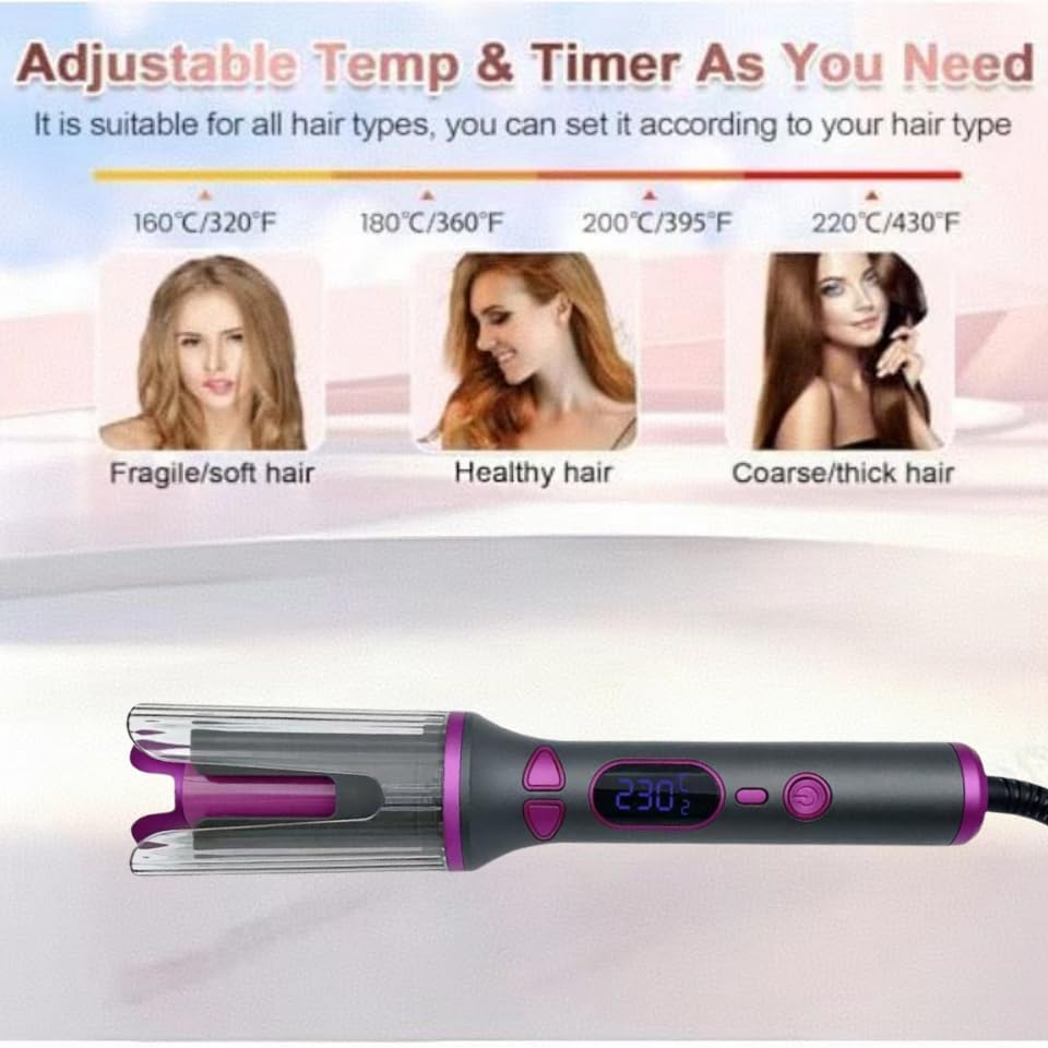 Automatic Curling Iron, 1 Inch Ceramic Barrel, Auto Rotating Hair Curler with 4 Temperature Settings, Timer, Dual Voltage, Auto Shut Off (Grey)