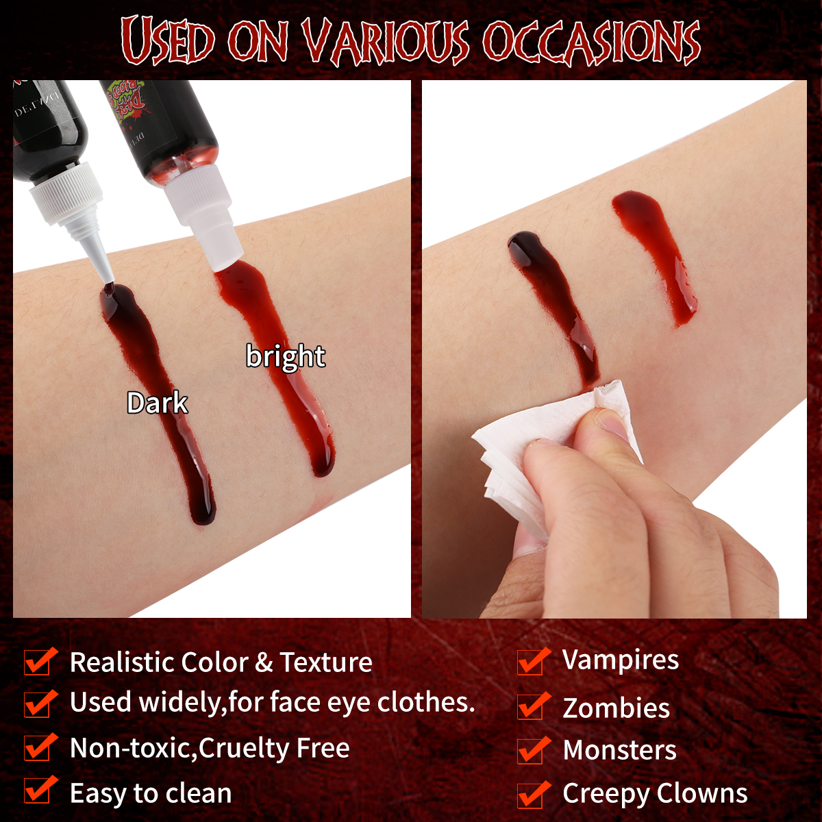 2Pcs Fake Blood Suit - Coagulated Blood+Fake Blood Spray, Lifelike And  Washable, Suitable For Special Effect Zombie Bride, Vampire And Monster  Horror Clown Makeup 