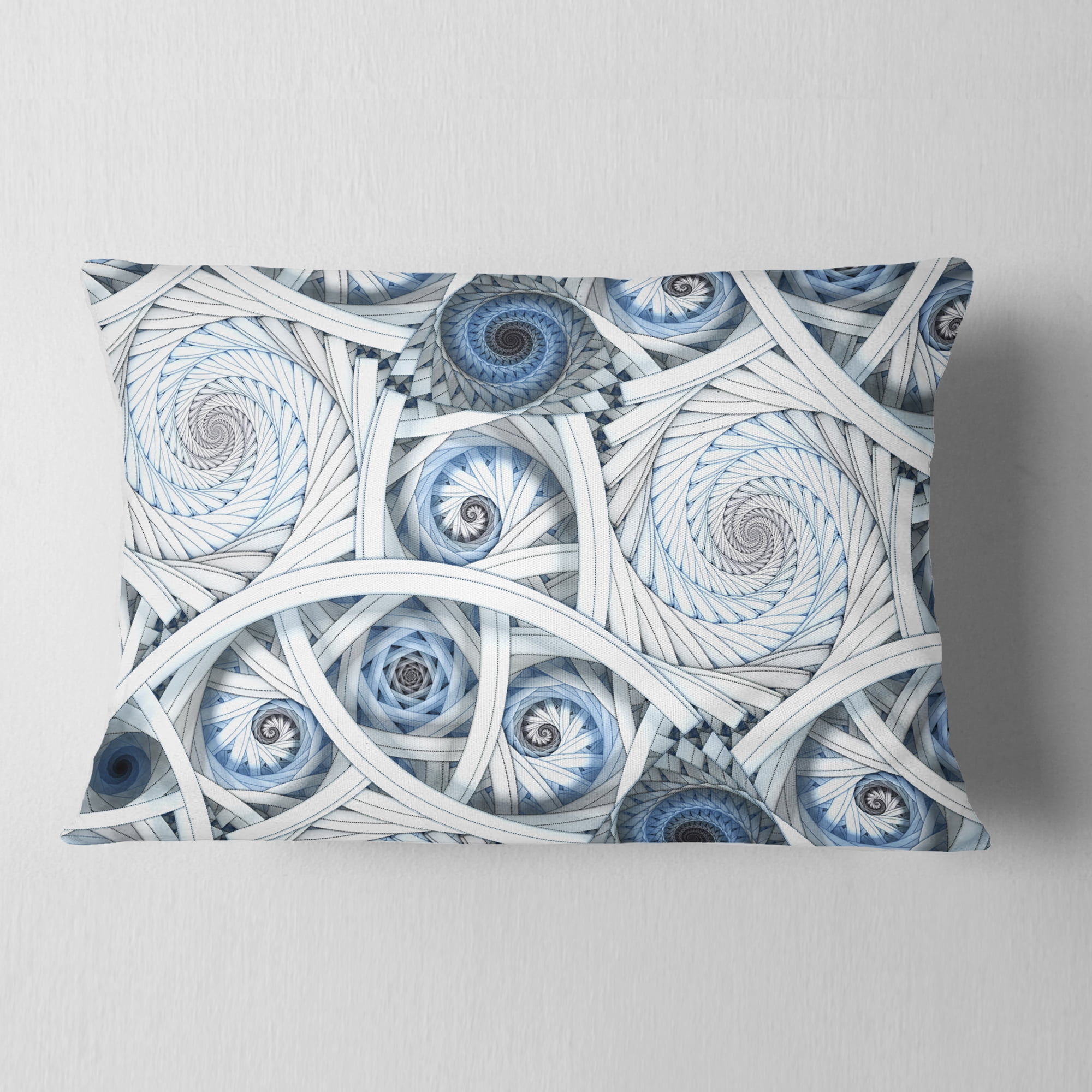 Designart White Spiral with Blue Fractal Art - Abstract Throw Pillow - 12x20