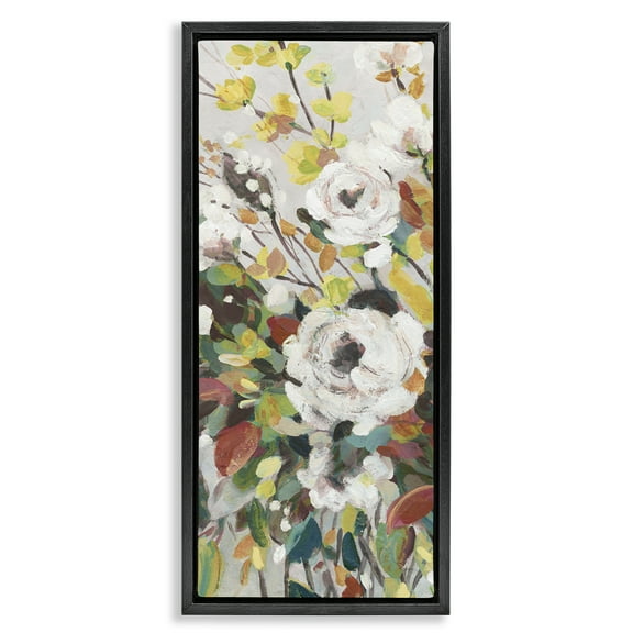 Stupell Industries Mixed Flowers Array Plants & Flowers Painting Black Floater Framed Canvas Art Print Wall Art, 11 x 25