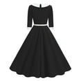 thumbnail image 5 of Miqool Women's 1950s Vintage Cocktail Dresses Elbow-Length Sleeve Lapel A-Line Swing Midi Dress Tea Party Formal Dresses with Belt (Black,L), 5 of 9