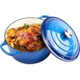 thumbnail image 2 of Olla holandesa de hierro fundido esmaltado de 6 cuartos con tapa, asas dobles grandes, apta para horno hasta 500 °F, olla redonda clásica para una cocción versátil (azul, 6 cuartos), 2 of 8