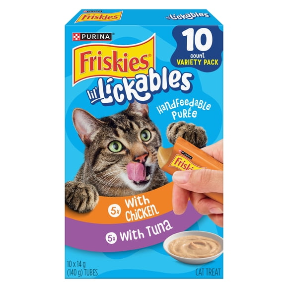 Friskies Lil' Lickables Thon et Poulet Emballage Assorti, Gâteries pour chats, 14 g x 10