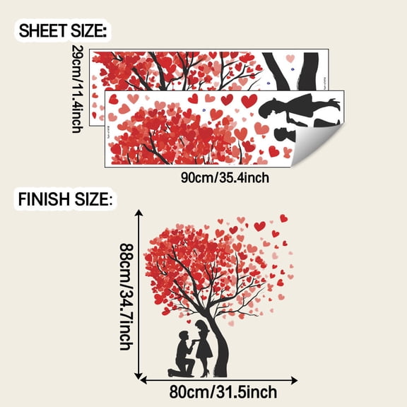 Valentine's Day Wall Decals Stickers Red Love Heart Valentines Peel and Stick Wall Mural for Wedding Anniversary Party Decor