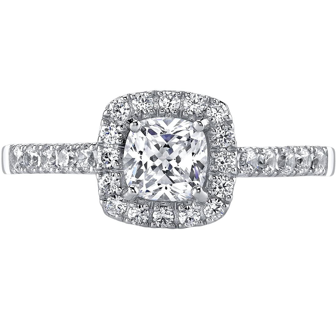 PEORA 14K White Gold Cushion Cut Engagement Ring and Wedding Band Bridal Set for Women, F-G Color, VVS Clarity, Size 8.5