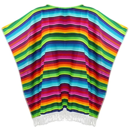 Skeleteen Mexican Serape Poncho Costume - Cinco De Mayo Mexican Fiesta Ponchos for Adults and Kids