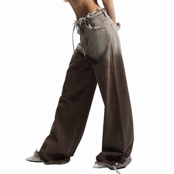 Womens Baggy Jeans Wide Leg Denim Pants Y2k 90s Vintage Hip Hop Loose Long Trousers Streetwear Brown S