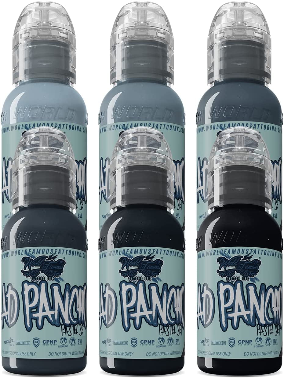World Famous Tattoo Ink — A.D. Pancho Pastel Greys Set of 6 — 1oz 