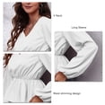 thumbnail image 5 of Blusa Cuello En V Puff Manga Larga Cintura Adelgazante Color Puro Tops De Moda Para Mujer, 5 of 5