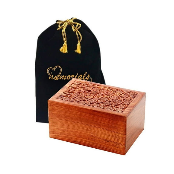 Memorials4u Solid Rosewood Cremation Urn with Hand-Carved Real Tree Design for Human Ashes - Adult Funeral Urn Handcrafted and Engraved - Affordable Urn for Ashes - Wood Urn (Tree of Life)