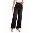 thumbnail image 3 of Women'S Large Size Denim Wide Leg Pants High Waist Slimming Multi-Pocket Straight Loose Casual Pants Black M, 3 of 9