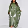 thumbnail image 2 of Women Summer Batwing Sleeve Satin Abaya Islam Maxi Dress Kaftan Women's Long Dress With Batwing Sleeves And A Half-High Neckline Solid Color Dress For Women GN2 One Size, 2 of 5