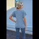 thumbnail image 2 of Camiseta Holgada Informal de Color Liso con Cuello en V para Mujer, Corta, Azul, Talla M, 2 of 10