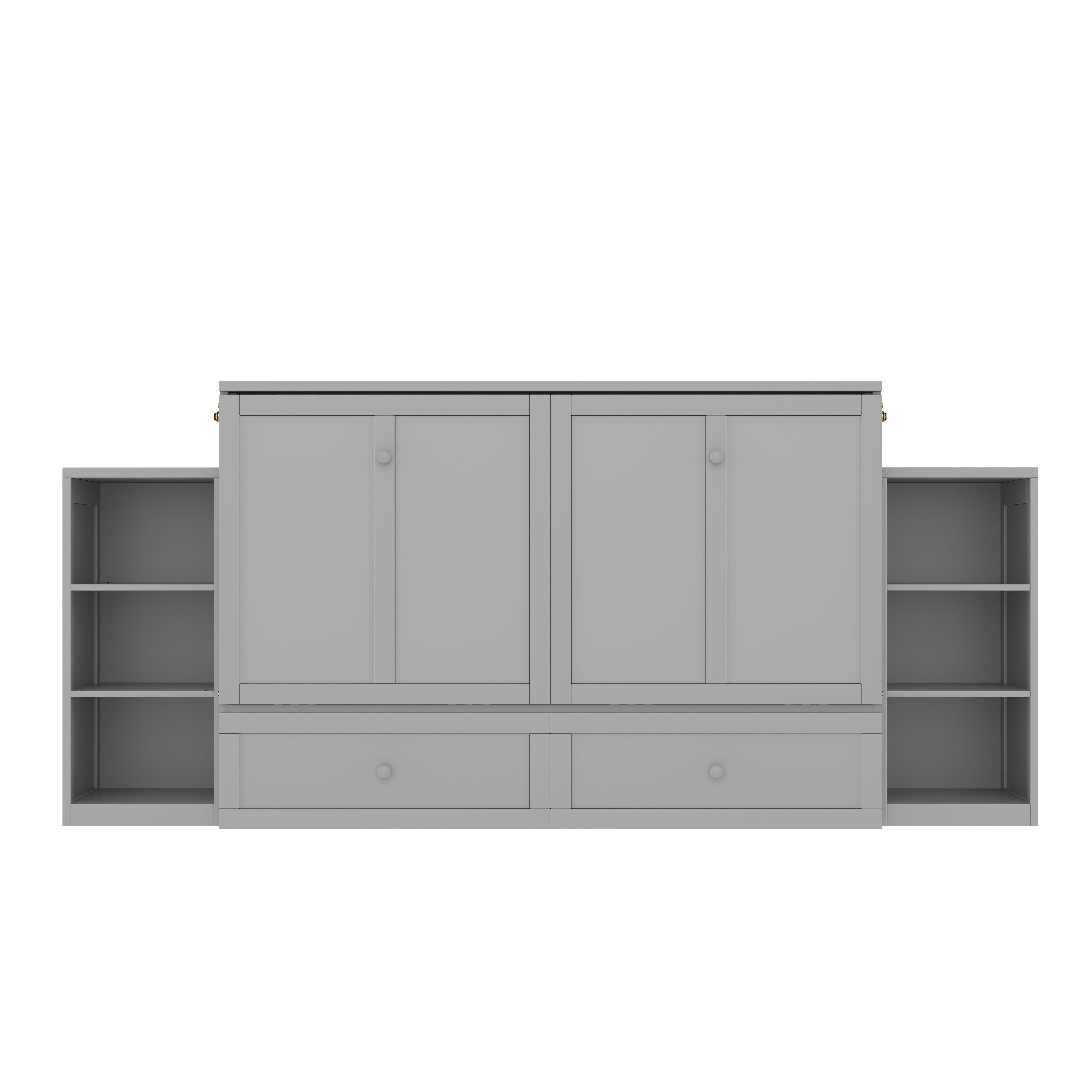Mintazer Queen Size Murphy Bed with 6 Side Shelves & 2 Drawers, Modern Foldable Cabinet Bed for Bedroom Apartment Guest Room, Gray