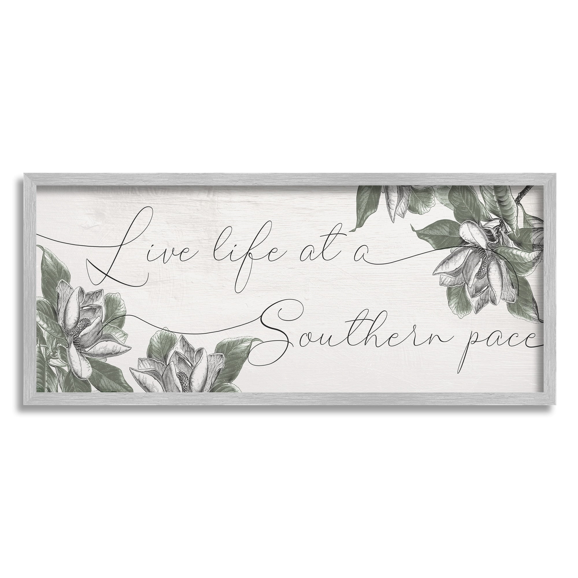 Stupell Home Décor Industries Live Life at a Southern Pace Vintage Magnolia Florals, 10 x 24, Designed by Daphne Polselli