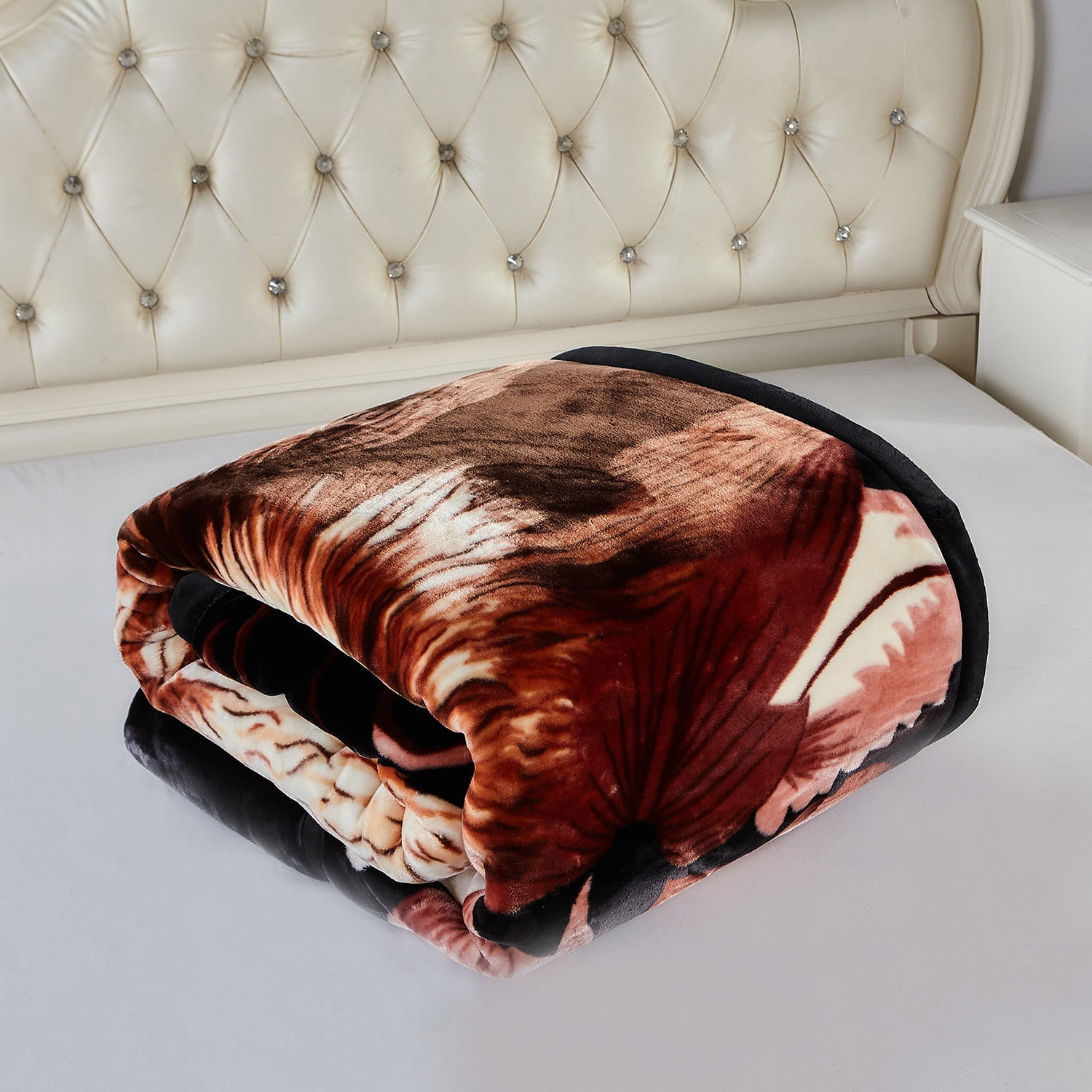 10lbs Heavy Thick A&B Pattern Blanket 2Ply Reversible - Thick Warm Plush Korean Style Bed Blanket, King Size Fleece Plush Blanket, Soft Winter Blanket For Adult 87" x 95", Wolf/Wolf