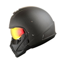 Martian Genuine Real Carbon Fiber Motorcycle Open Face Helmet HB-B2 Matt Carbon Black Golden Lens, DOT Approved
