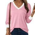 thumbnail image 2 of MingM Womens Blouses Long Sleeve V Neck T Shirts Casual Oversized Color Block Tops Fall Fashion Clothes,Pink,M, 2 of 6