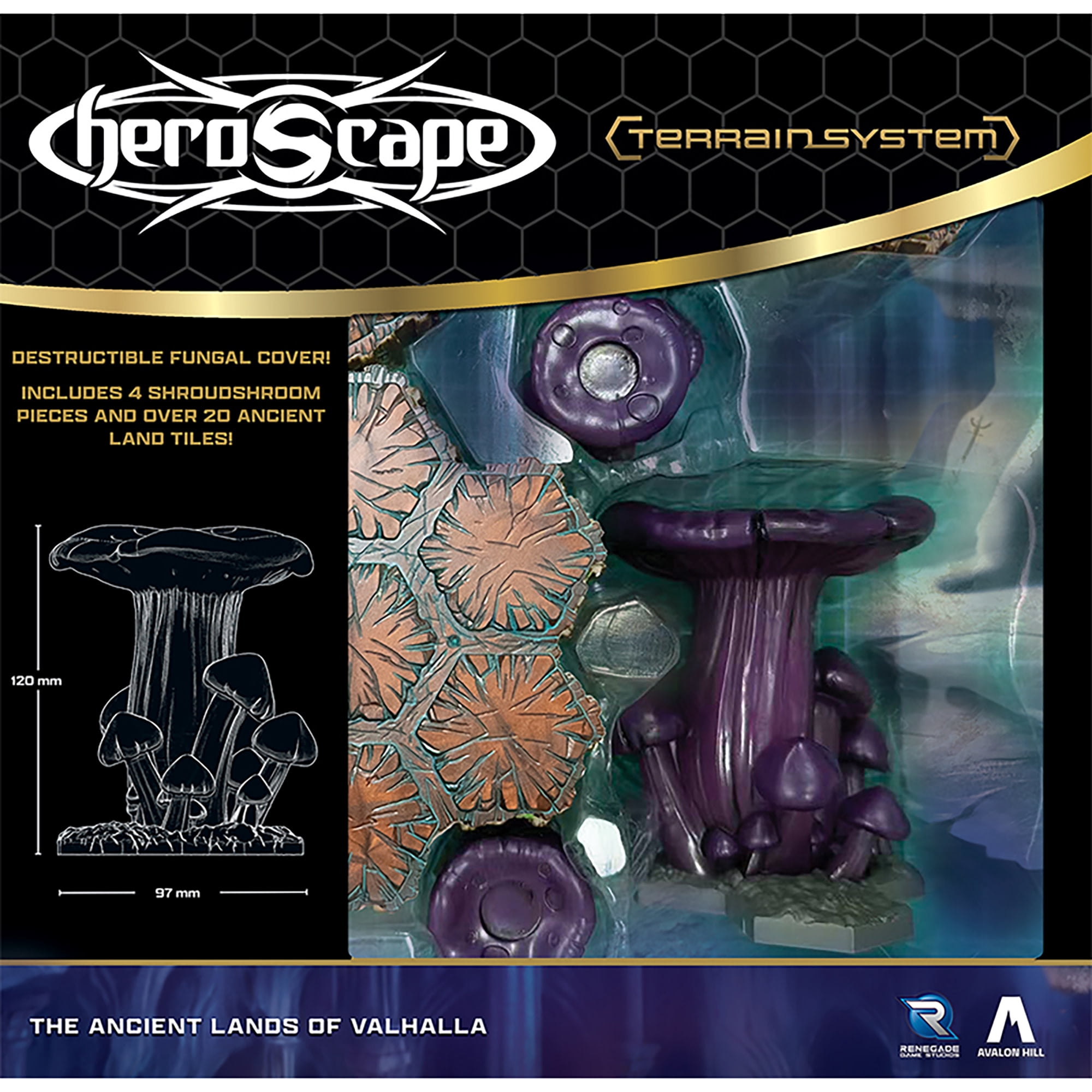 Renegade Games: Heroscape: The Ancient Lands of Valhalla Terrain Expansion - Glowing Hex-Based Miniature Game Accessory Set, Mushrooms & Land Tiles