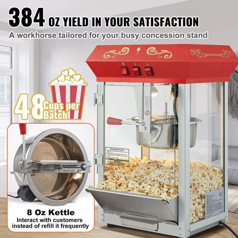 BENTISM Popcorn Machine, Popcorn Popper Machine 8 Oz Countertop Popcorn  Maker 850W 48 Cups Red