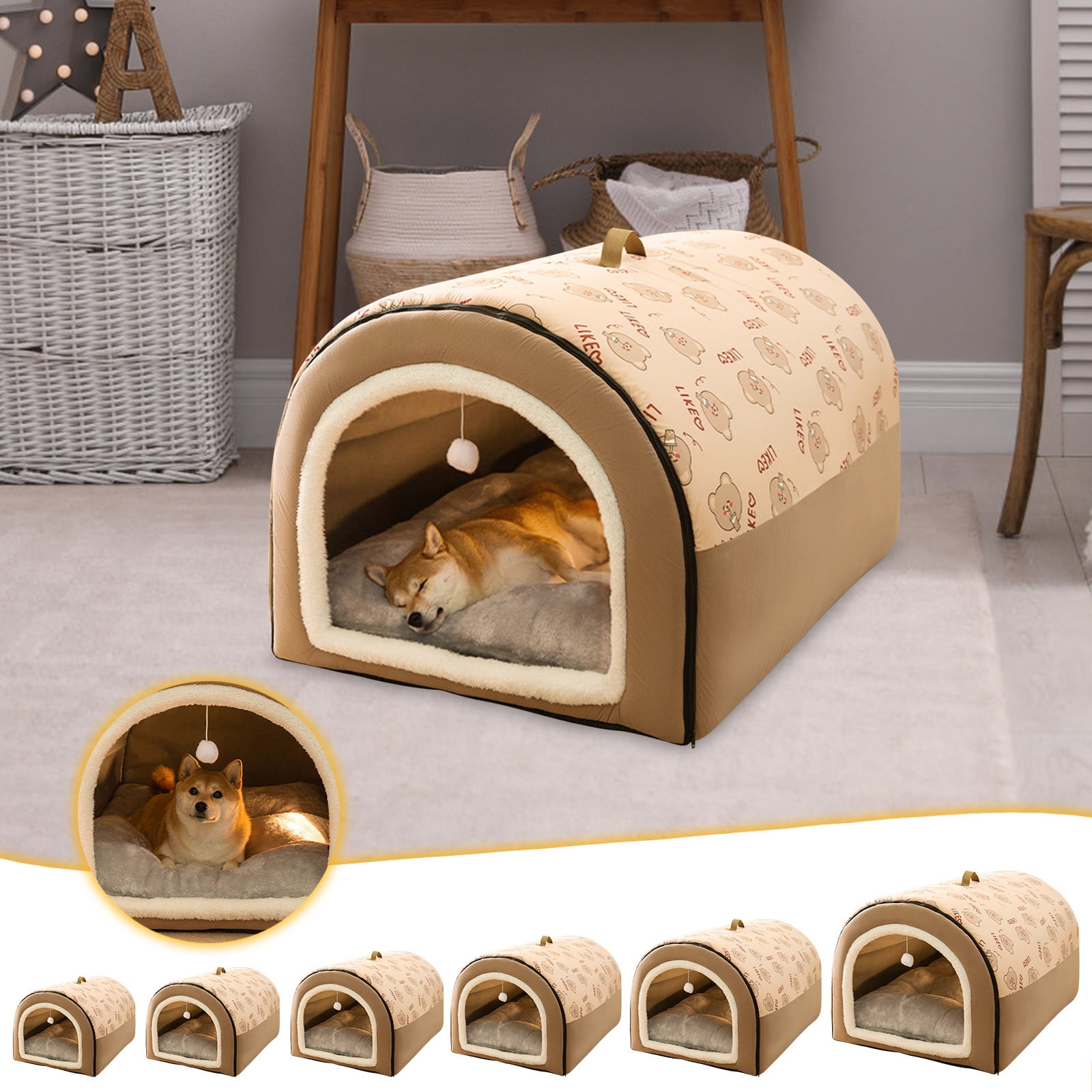 Xihbxyly Flash Deals Dog Bed House 2 Ways to Use Indoor Dog House for Cats and Small Dogs with Mat Removable and Washable Cover House and Non Slip Bottom Walmart