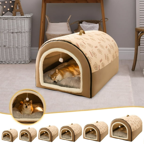 Descuentos Relámpago, Cama para perros 2 formas de uso Casa para perros de interior para gatos y perros pequeños con tapete, funda extraíble y lavable y base antideslizante Akmoler