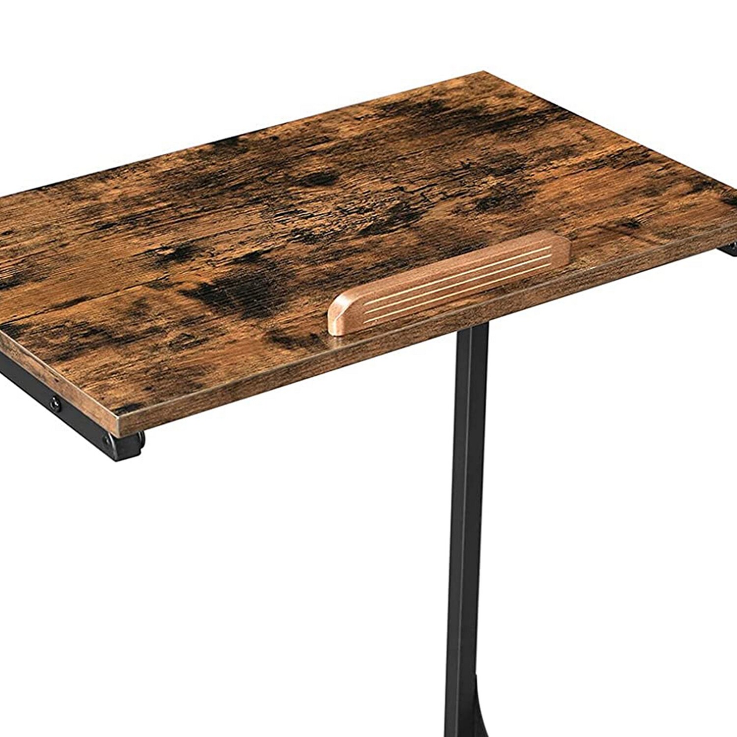 Metal Laptop Table with Tilting Wooden Top and Grains, Brown and Black - image 2 of 5