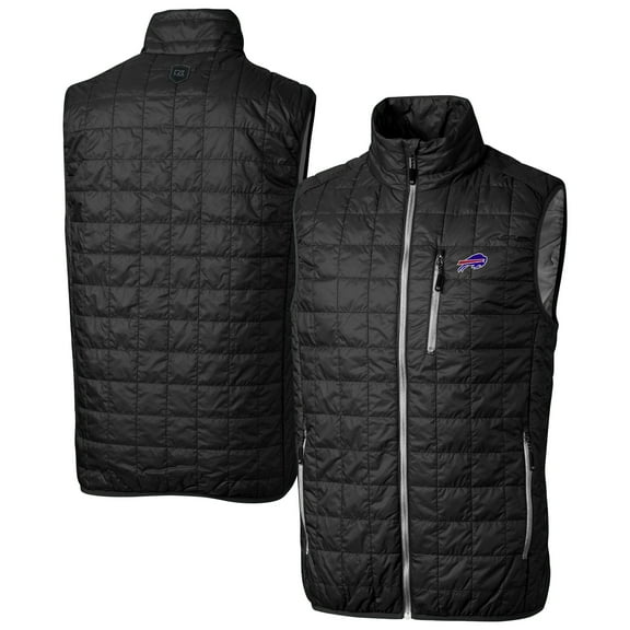 Men's Cutter & Buck Black Buffalo Bills Rainier PrimaLoft Eco Insulated Full-Zip Puffer Vest