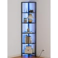 thumbnail image 1 of Estantería esquinera Furnulem de 6 niveles con luz LED, metal negro y madera, 1 of 9