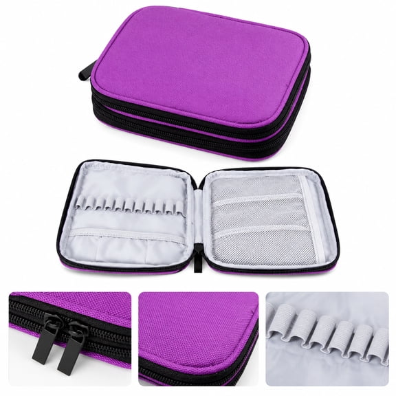 Double Crochet Hook Case Zipper Crochet Hook Storage Bag, Knitting Needle Organizer Case with 12 Pockets, Purple