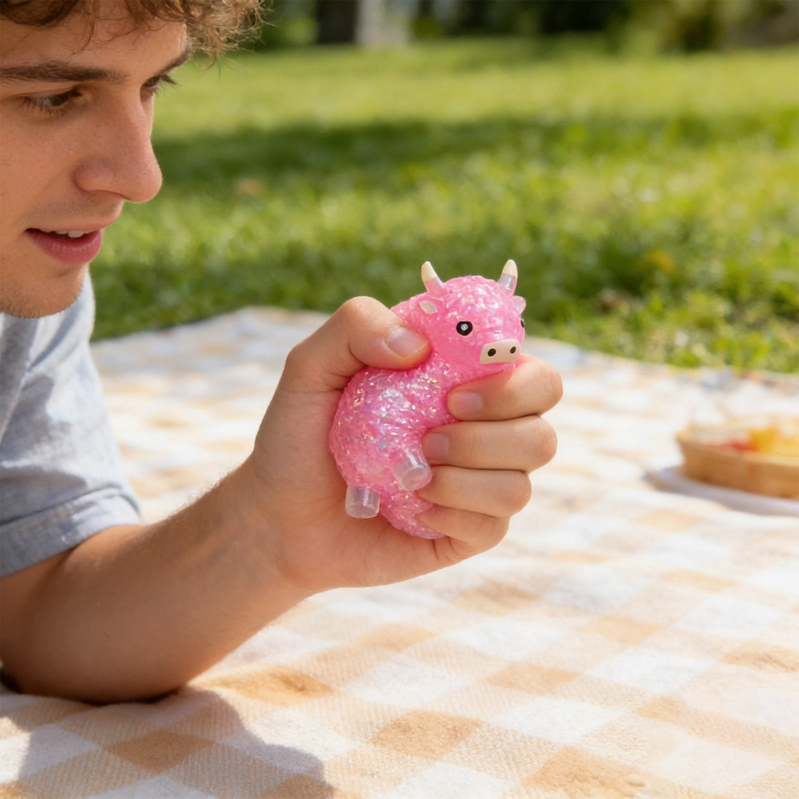 Glitter Stress Relief Hippo Squeeze, Cute Malt Sugar Filled Hippo Squeeze Sensory Fidget, for Adults Anxiety Relief Birthday Party Favors Gift Sugar Ball (Pink)