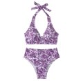 thumbnail image 6 of KPOPLK 2 Piece Women's Solid Bikini Set High Waisted Swimsuit Tummy Control Swimwear Halter V Neck Ruched Bathing Suit(M,Purple), 6 of 9