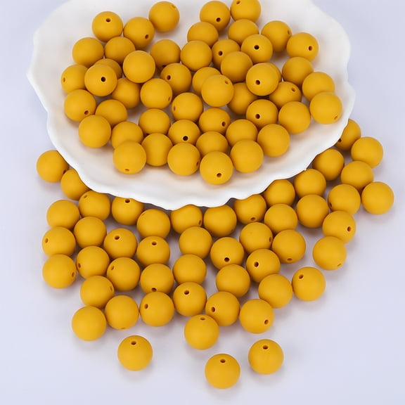 100 pc Round Silicone Focal Beads Yellow 15mm Hole: 2mm Silicone
