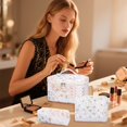 thumbnail image 4 of Bolsa de cosméticos de gran capacidad con estampado floral y doble cremallera. Organizador de maquillaje de viaje para guardar artículos de aseo y papelería, 4 of 6