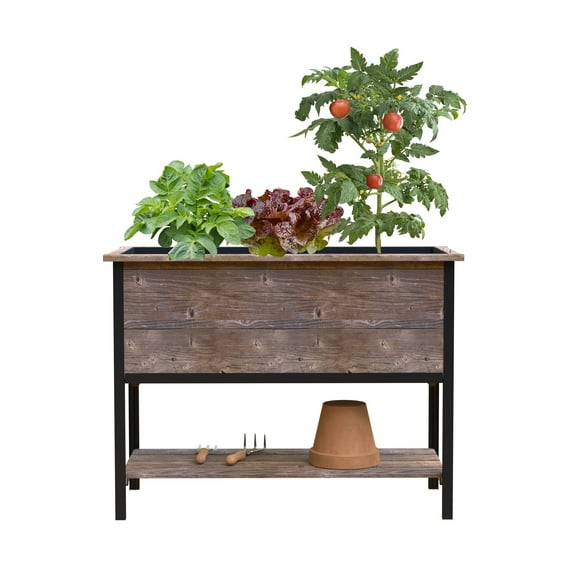 Panacea Distressed Cedar & Aluminum Elevated Planter Box with Legs for Outdoor Gardening