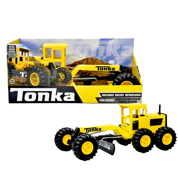 Tonka Steel Classics Road Grader, 17" Long, Moveable Blade & Lever Axle Steering, Toy Vehicle