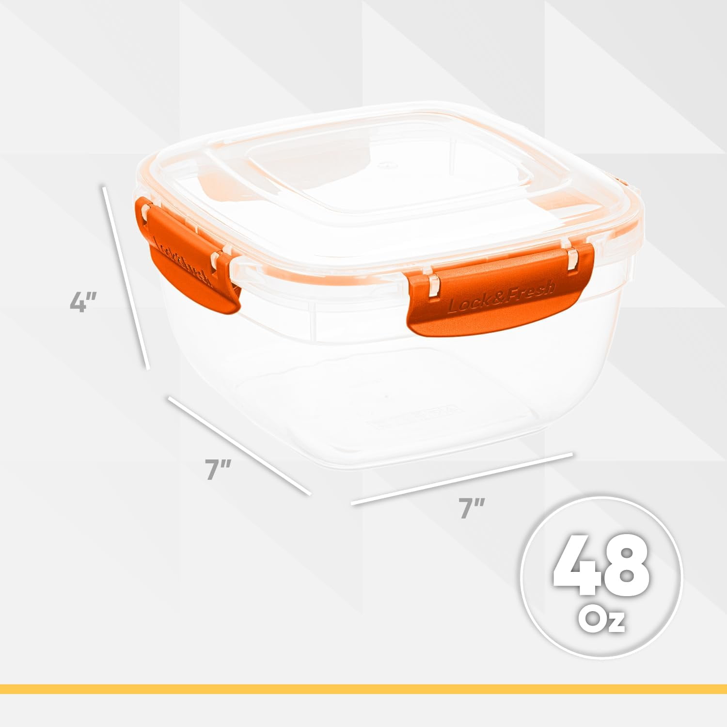 Superio Lock and Fresh Airtight Food Storage Containers with Lids for Kitchen Pantry Organization , BPA Free, Lunch, and Meal Prep Plastic Containers, 48 oz. Square Sealed Container, Orange, 6 pack